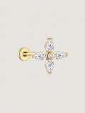 14K Solid Gold Marquise Lab-Grown Diamond Flower Flat Back Stud