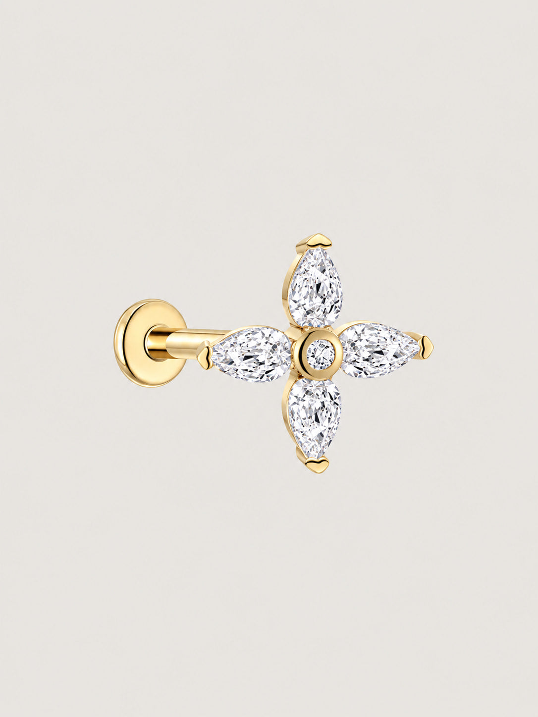 14K Solid Gold Marquise Lab-Grown Diamond Flower Flat Back Stud