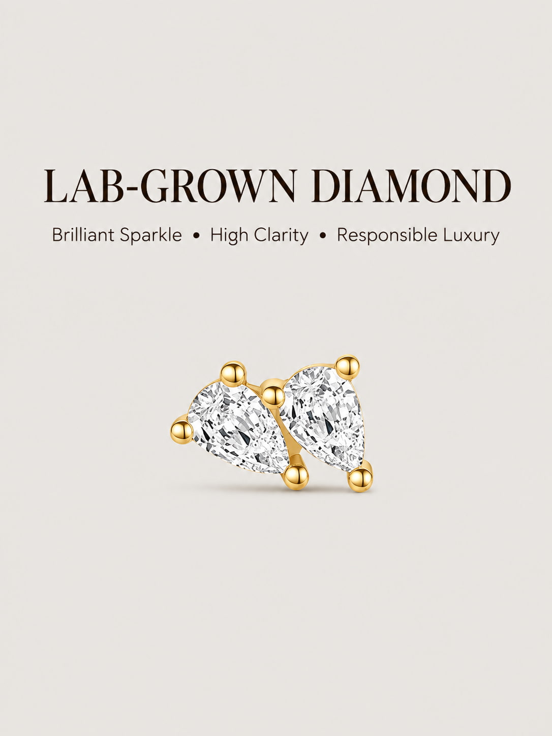 14K Solid Gold Lab-Grown Diamond Double Pear Flat Back Stud