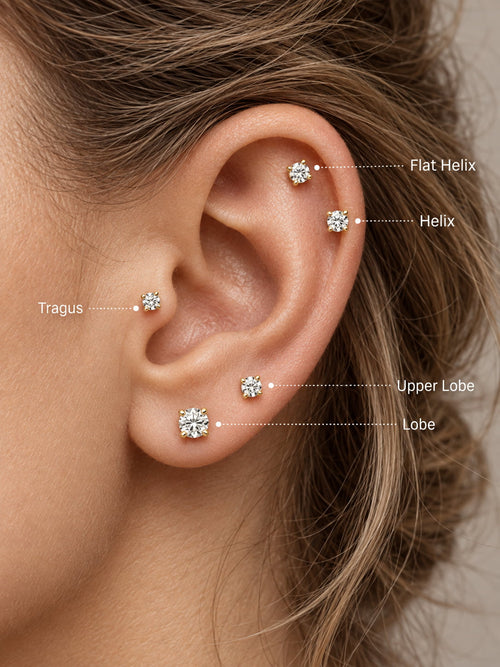 14K Solid Gold 4-Prong Solitaire Flat Back Earring