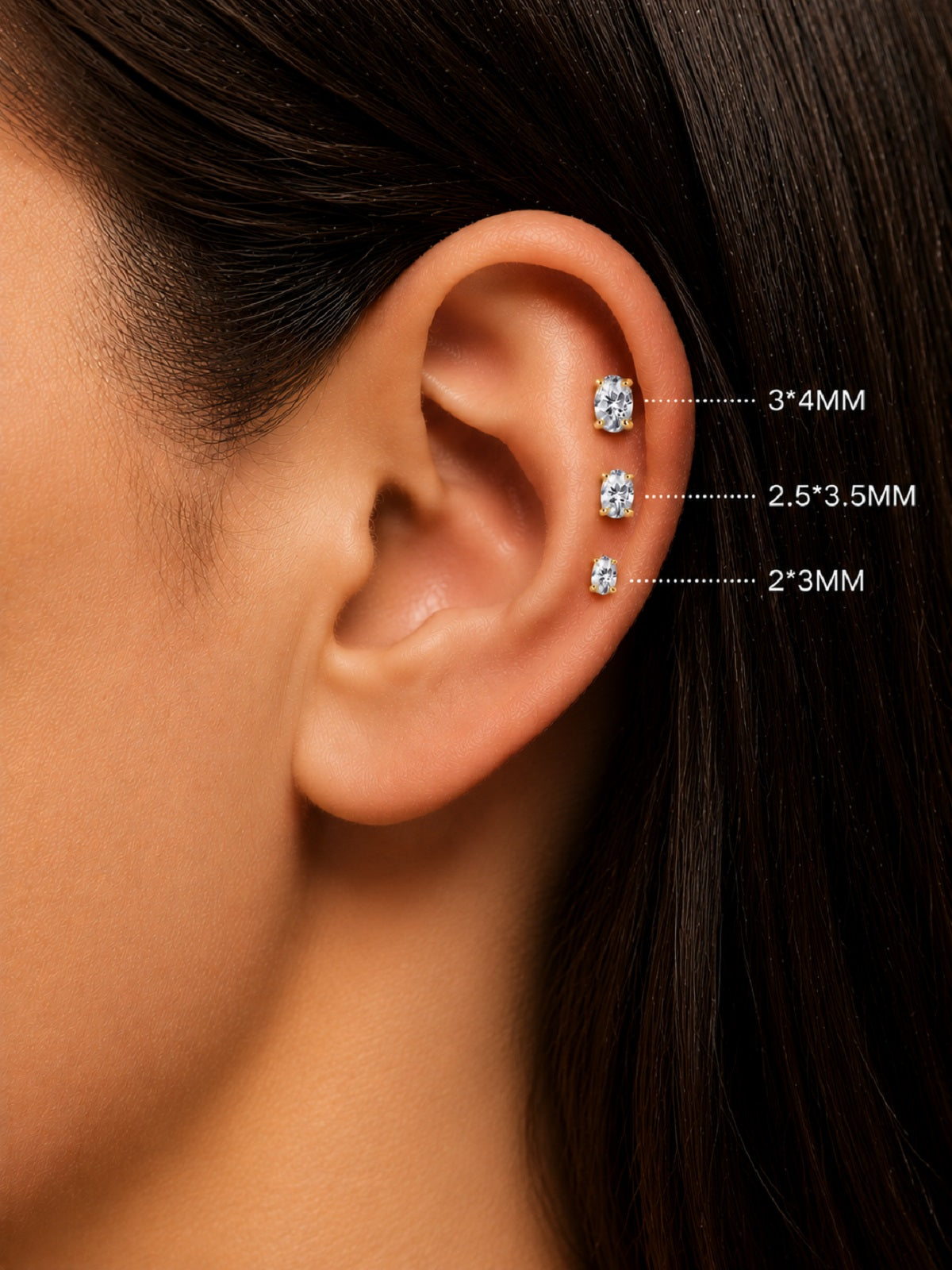 14K Solid Gold Oval Lab Diamond Flat Back Earrings