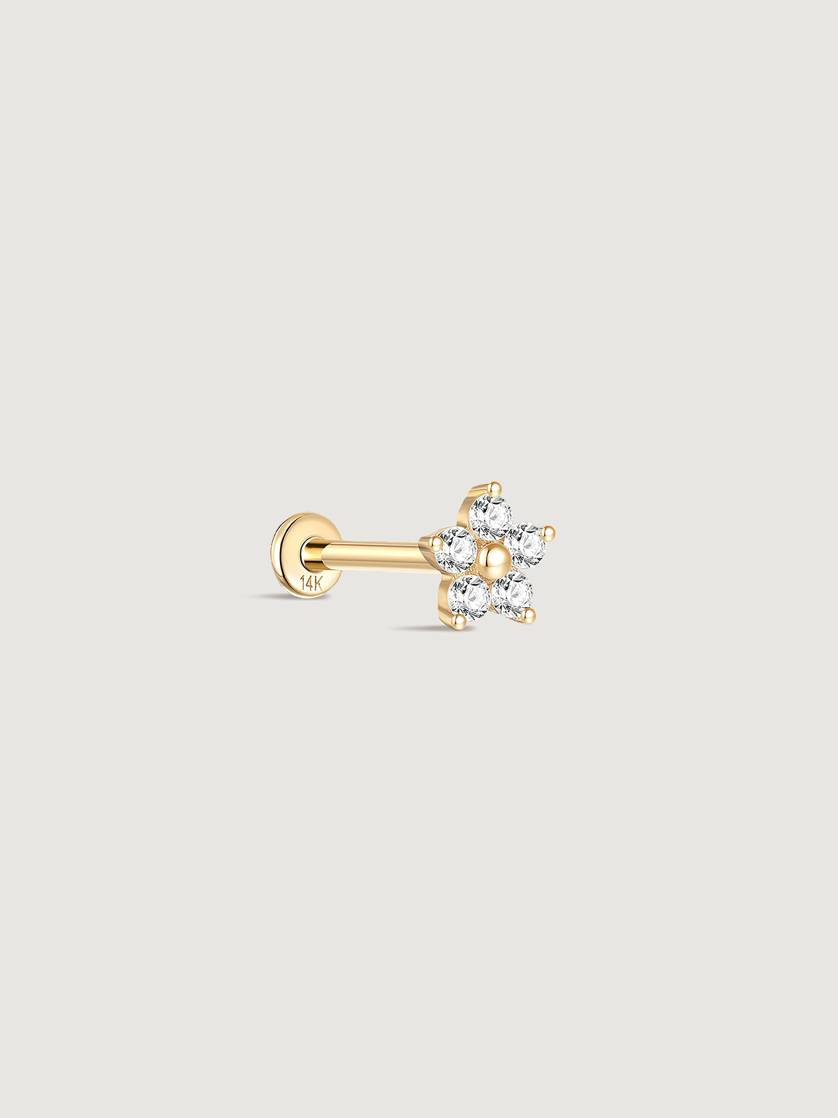 14K Solid Gold Five-Petal Flower Flat Back Earrings