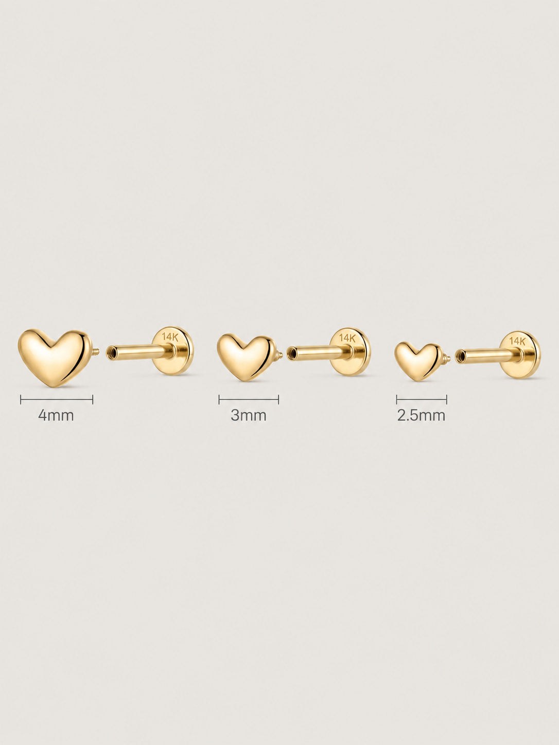 14K Solid Gold Minimalist Heart Flat Back Earring