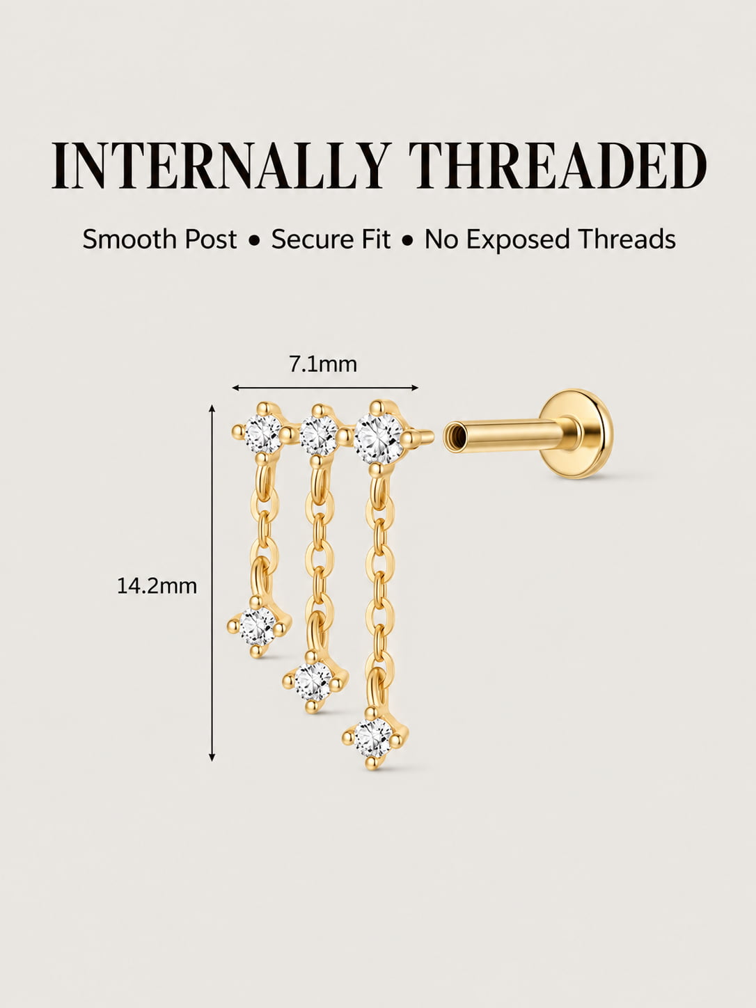 Triple Chain Drop Flat Back Stud