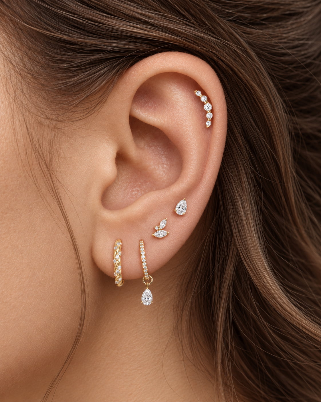 14K Solid Gold Minimalist Crescent Flat Back Earring