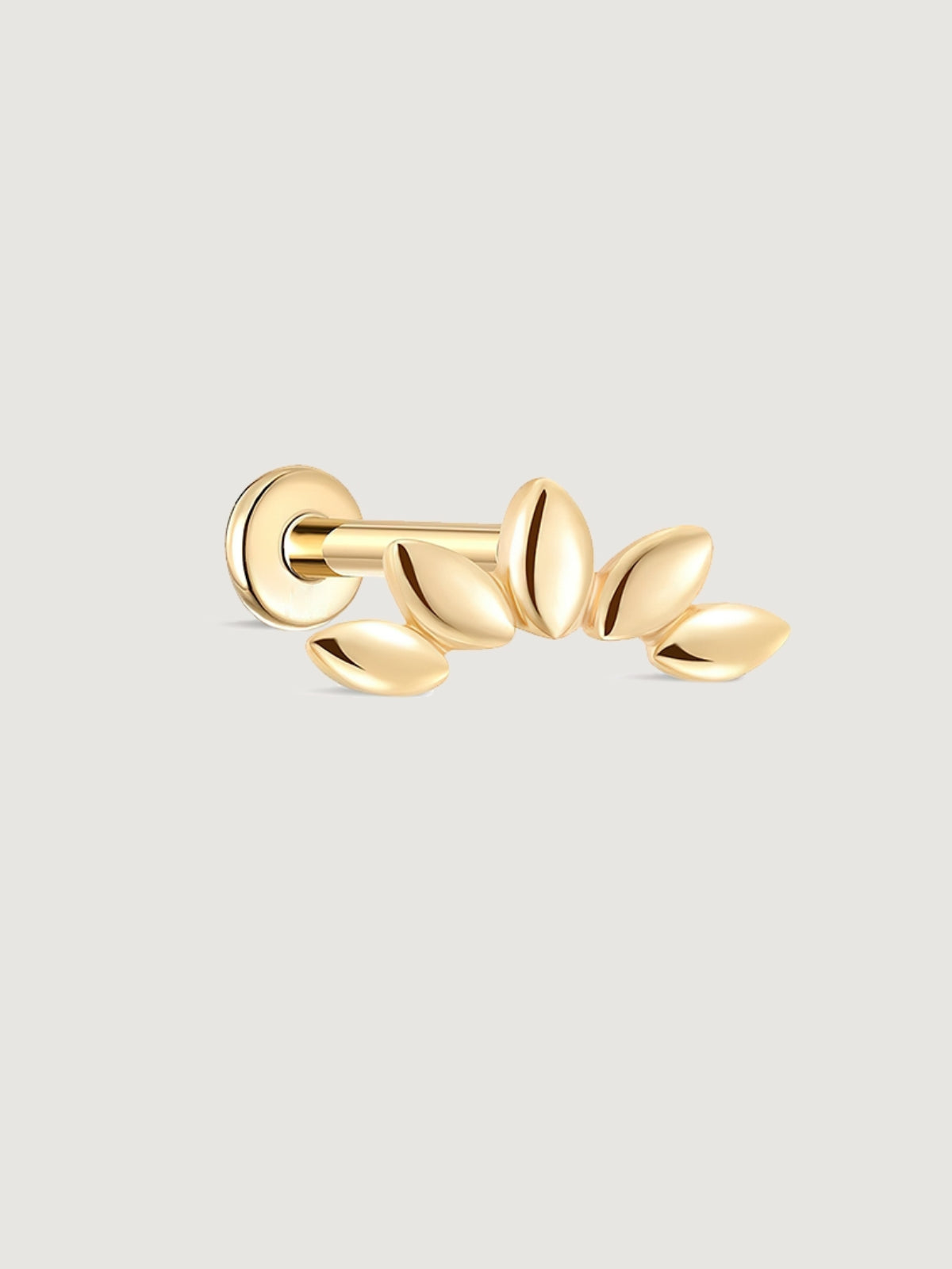 14K Solid Gold Minimalist Petal Arc Flat Back Stud