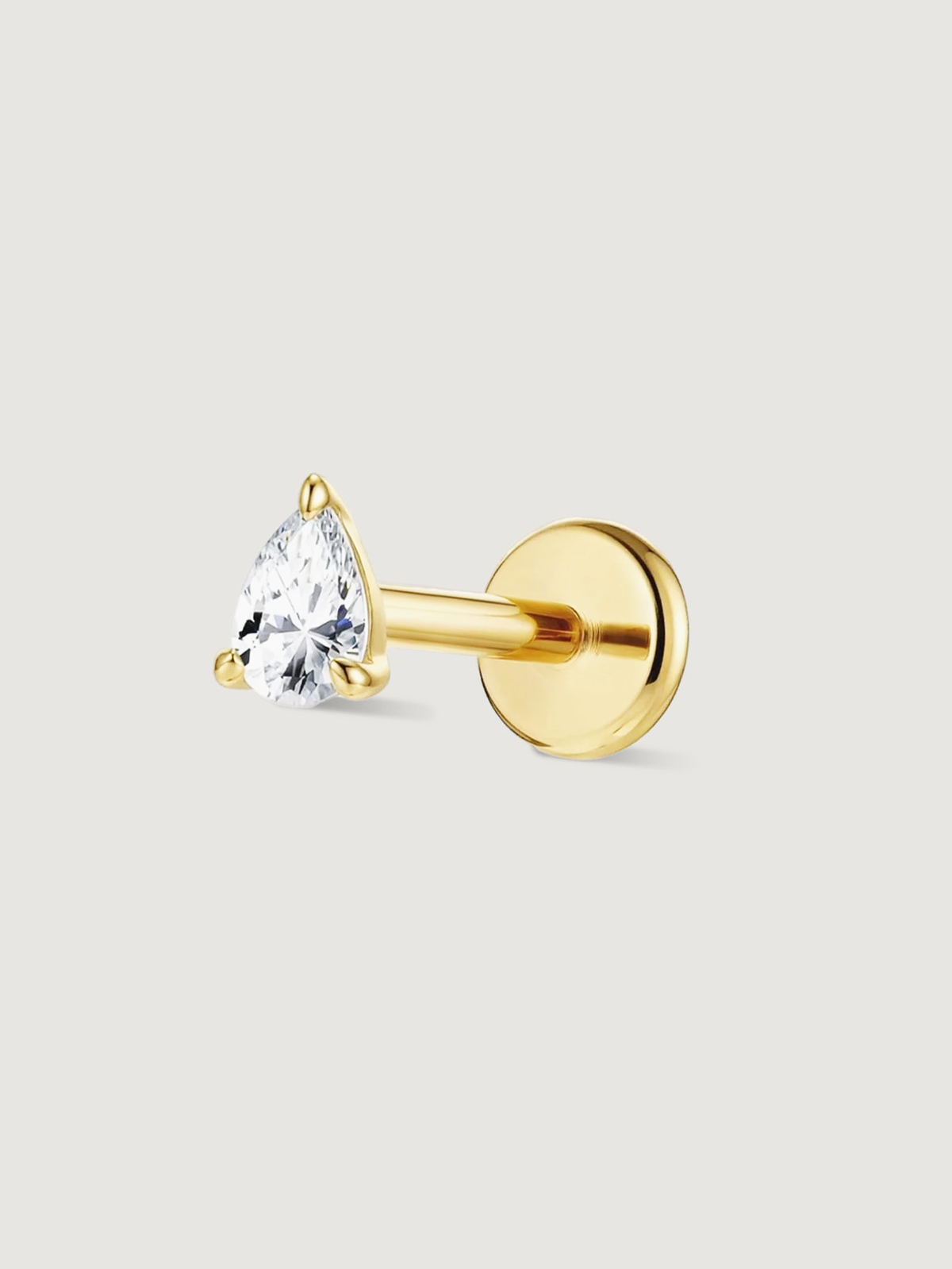 14K Solid Gold Pear Lab Diamond Flat Back Earrings