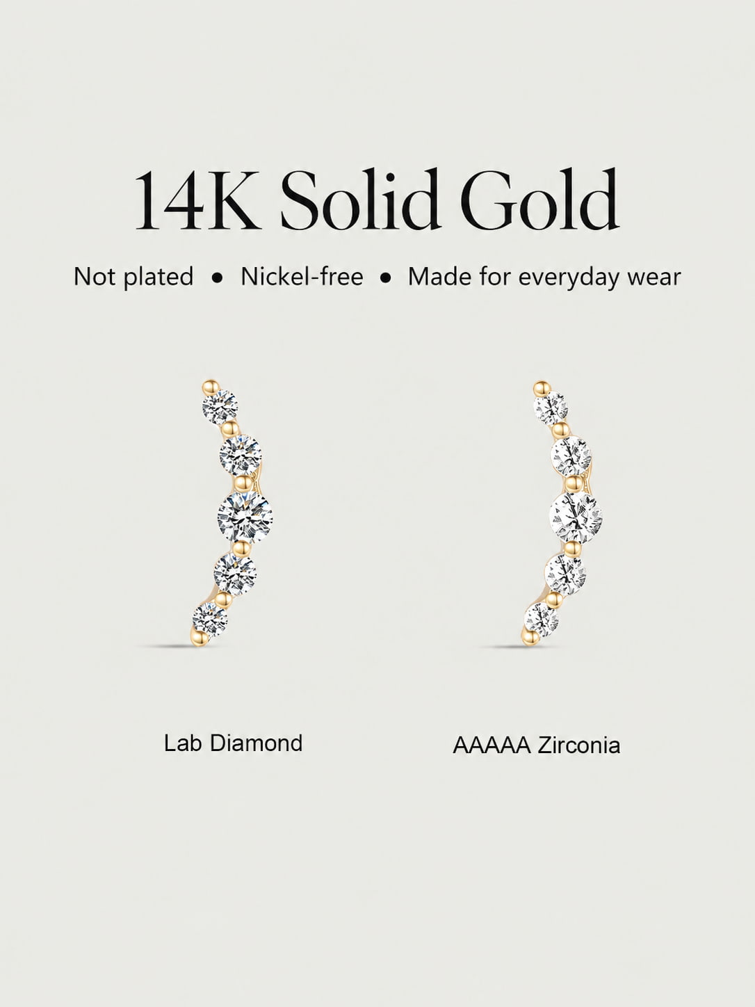 14K Solid Gold Minimalist Crescent Flat Back Earring