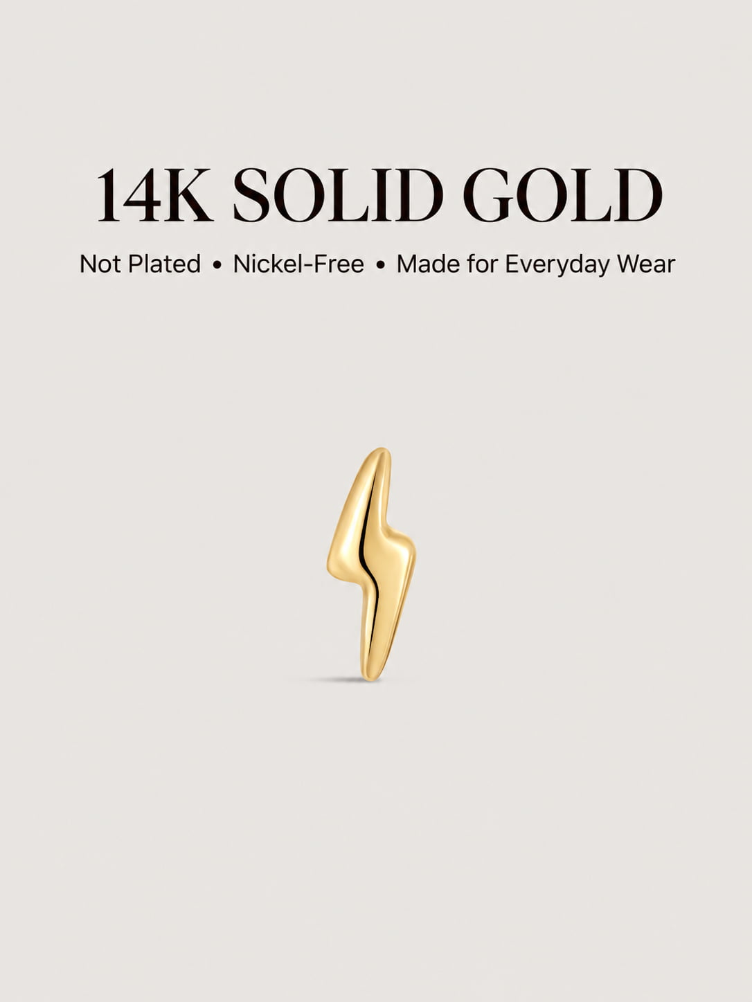 14K Solid Gold Lightning Bolt Flat Back Stud