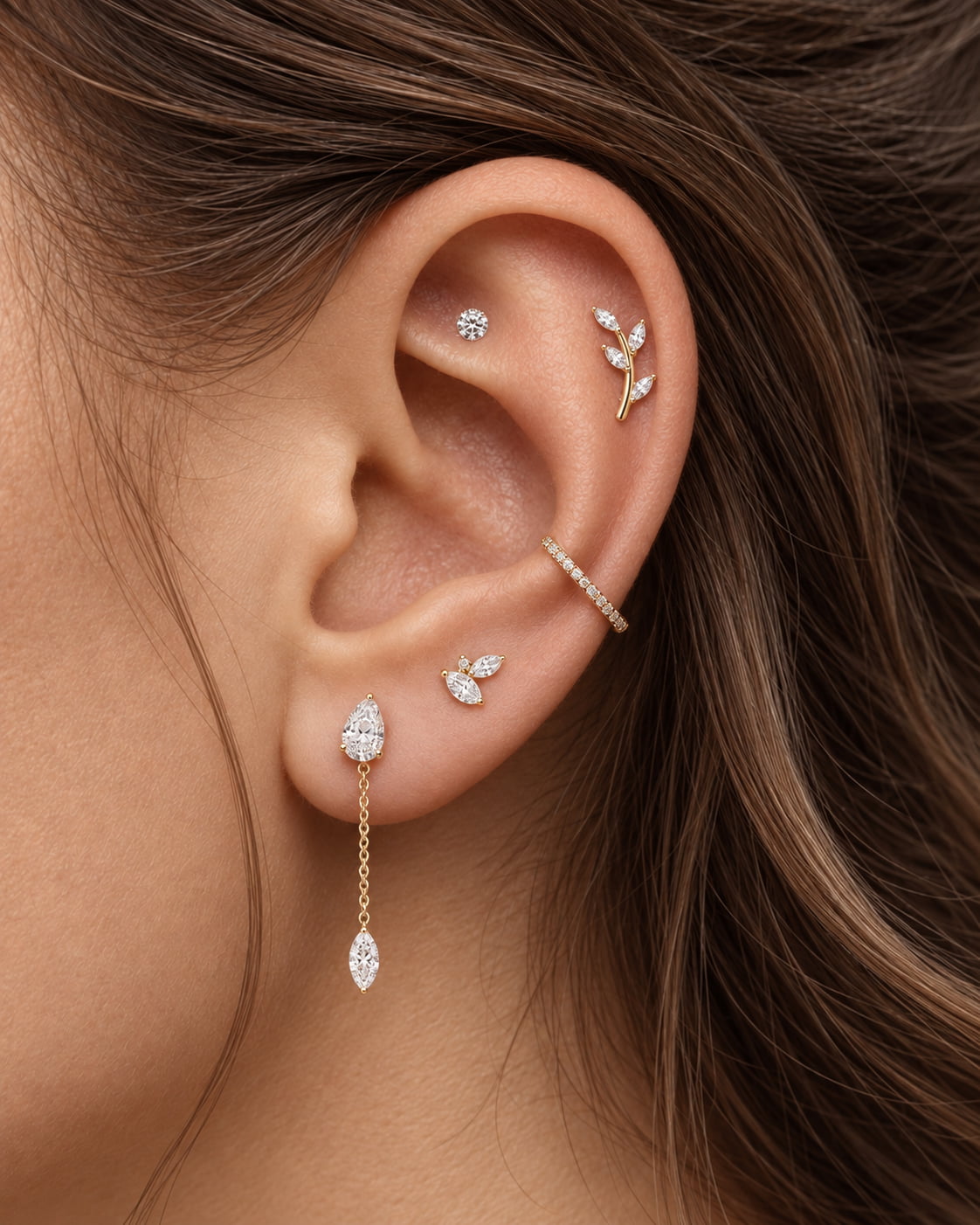 Marquise Leaf Branch Flat Back Stud