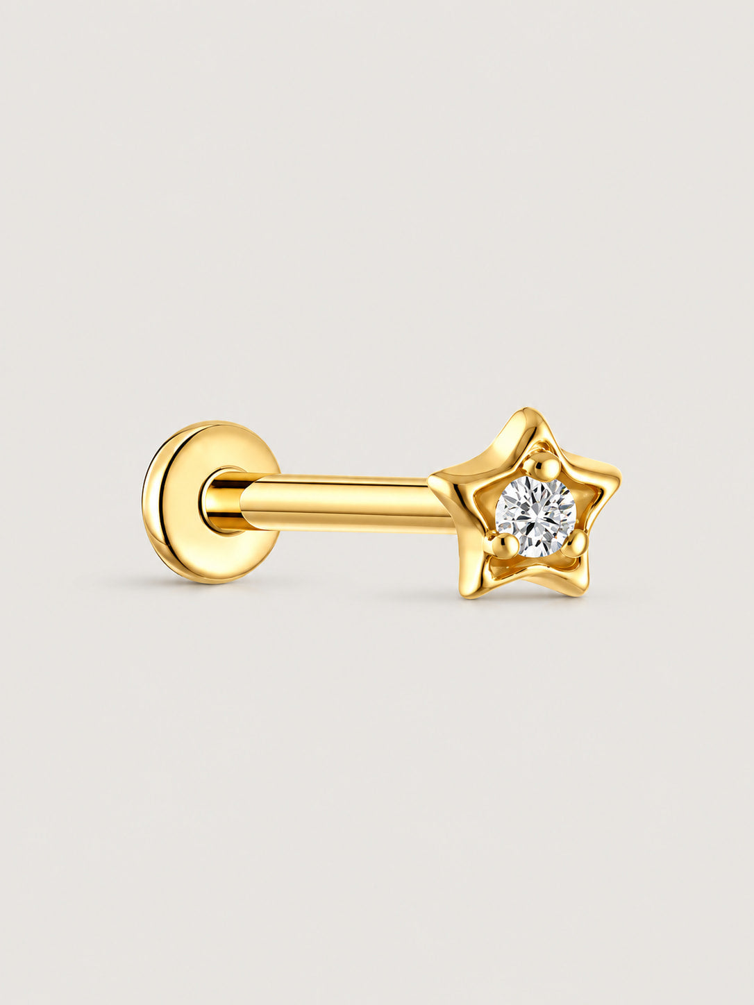 14K Gold Star Solitaire Flat Back Stud