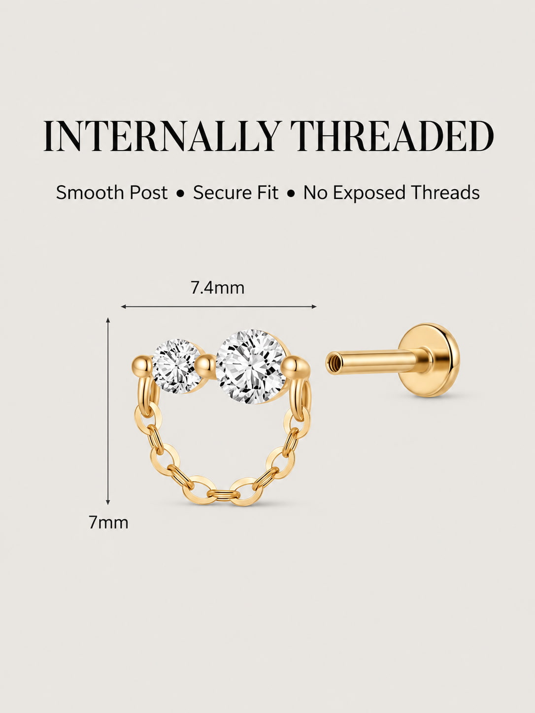 Dual Stone Chain Flat Back Stud