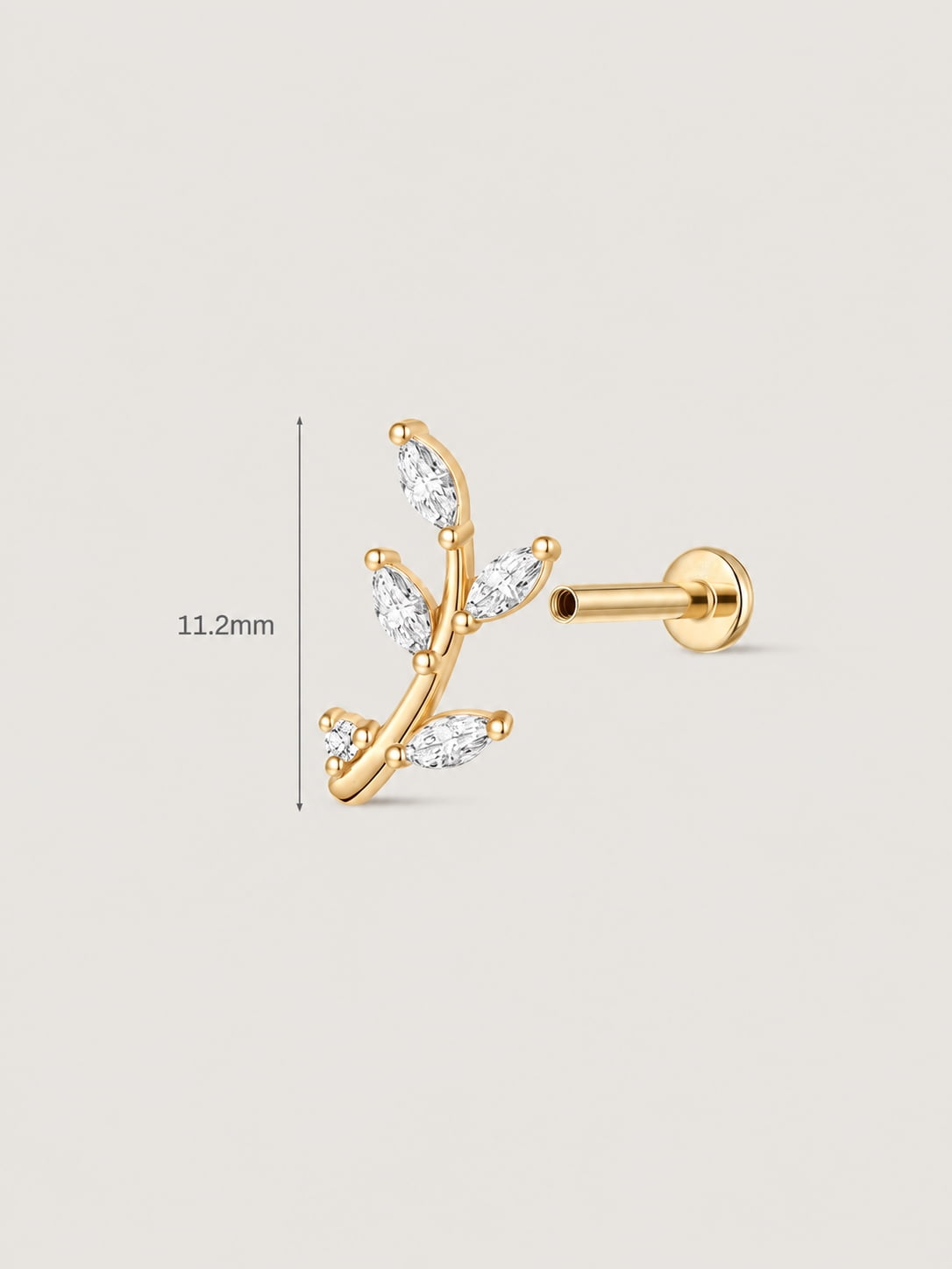Marquise Leaf Branch Flat Back Stud
