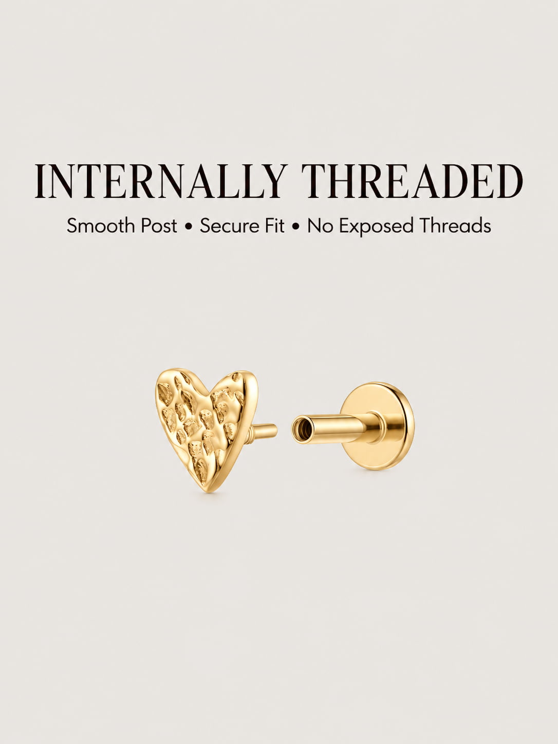 Hammered Heart Flat Back Stud