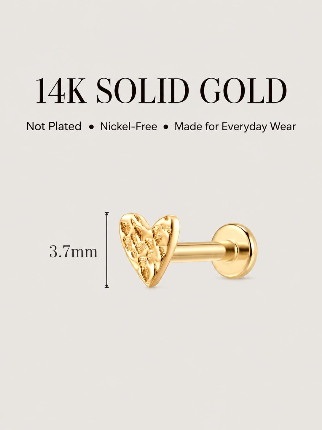 Hammered Heart Flat Back Stud