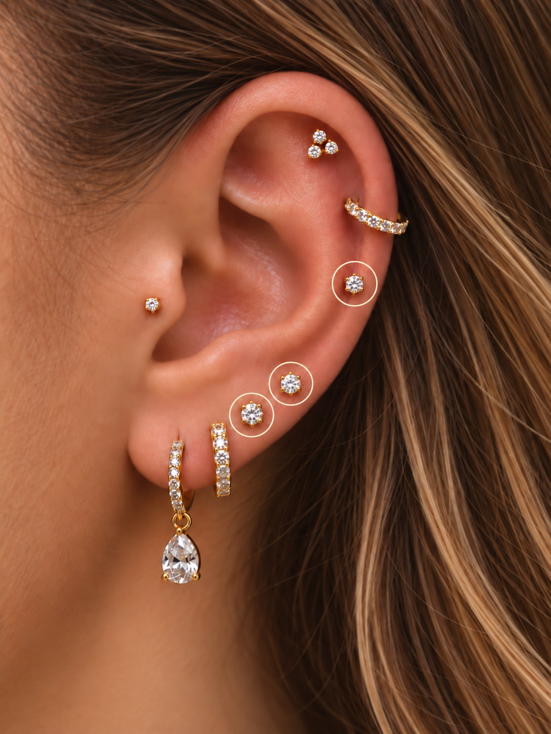 14K Solid Gold Six-Prong Solitaire Flat Back Stud