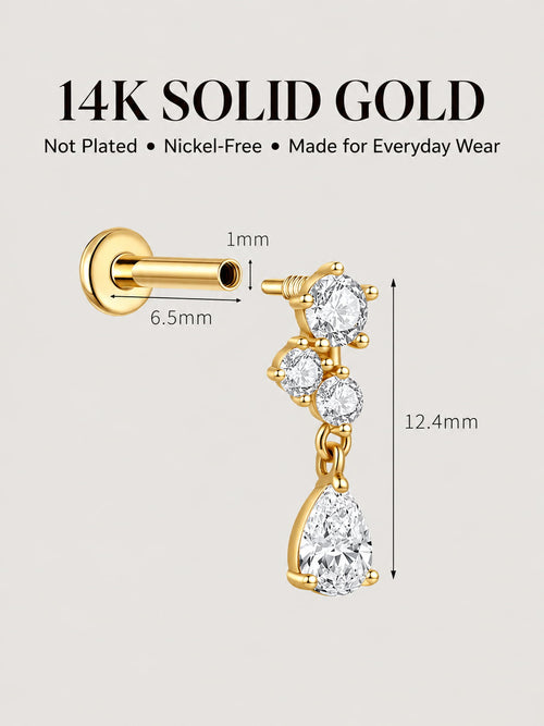 14K Gold Pear Drop Cluster Flat Back Stud