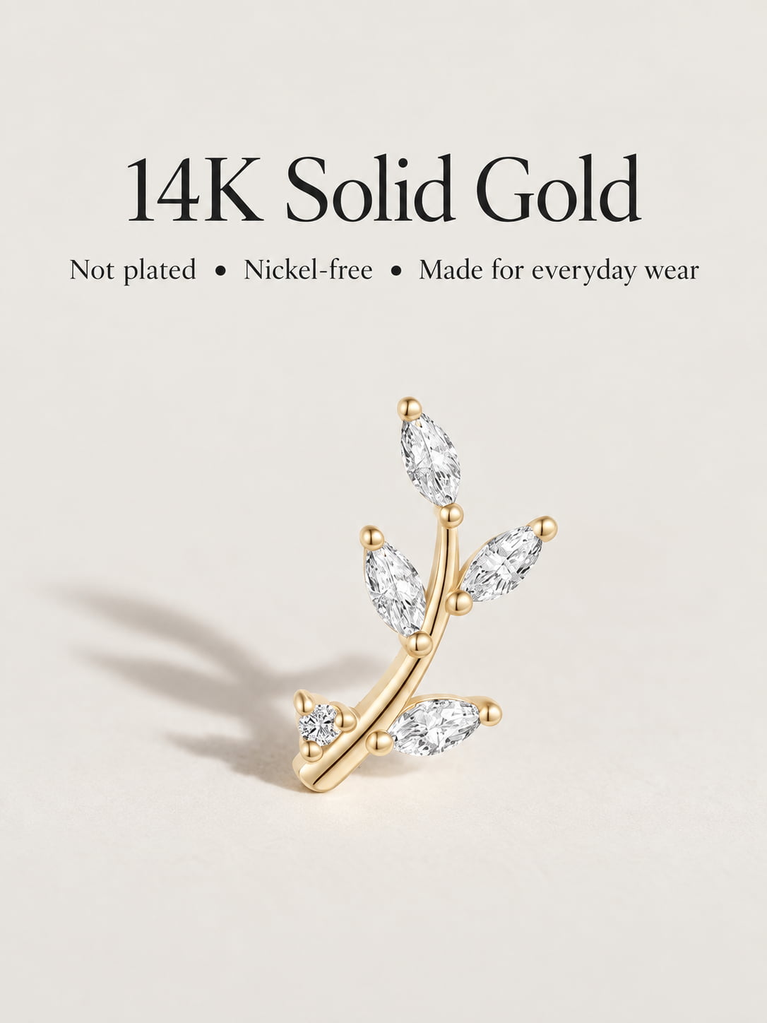 Marquise Leaf Branch Flat Back Stud