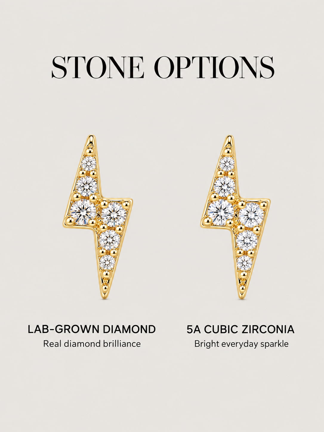 14K Solid Gold Pavé Lightning Bolt Flat Back Stud