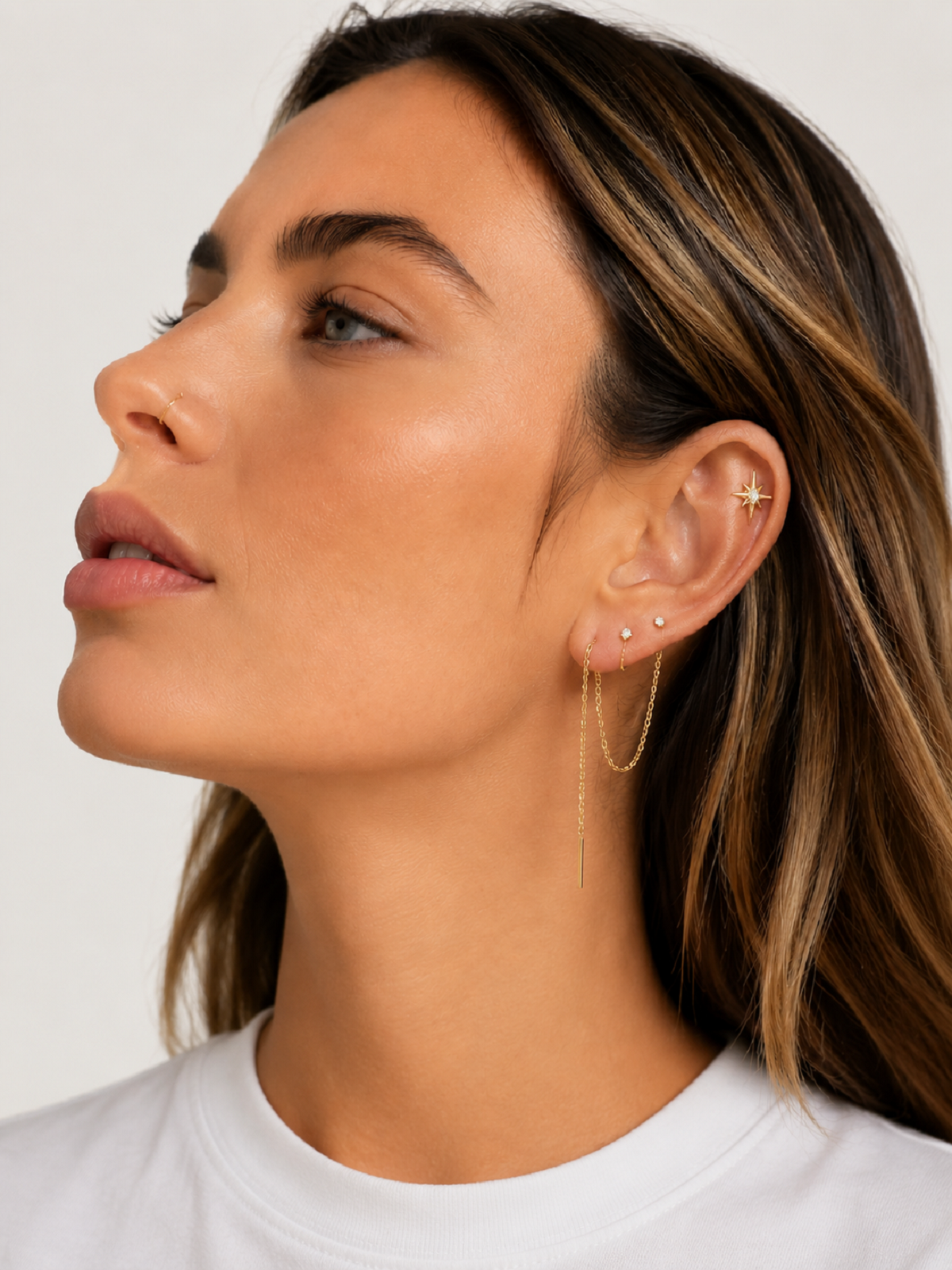 14K Solid Gold Diamond Star Flat Back Earrings