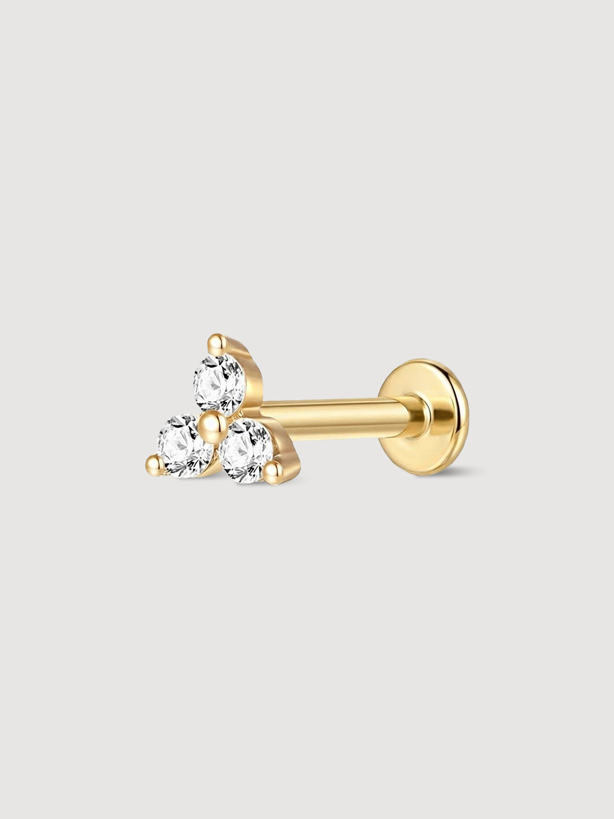 14K Solid Gold Trinity Flat Back Earring