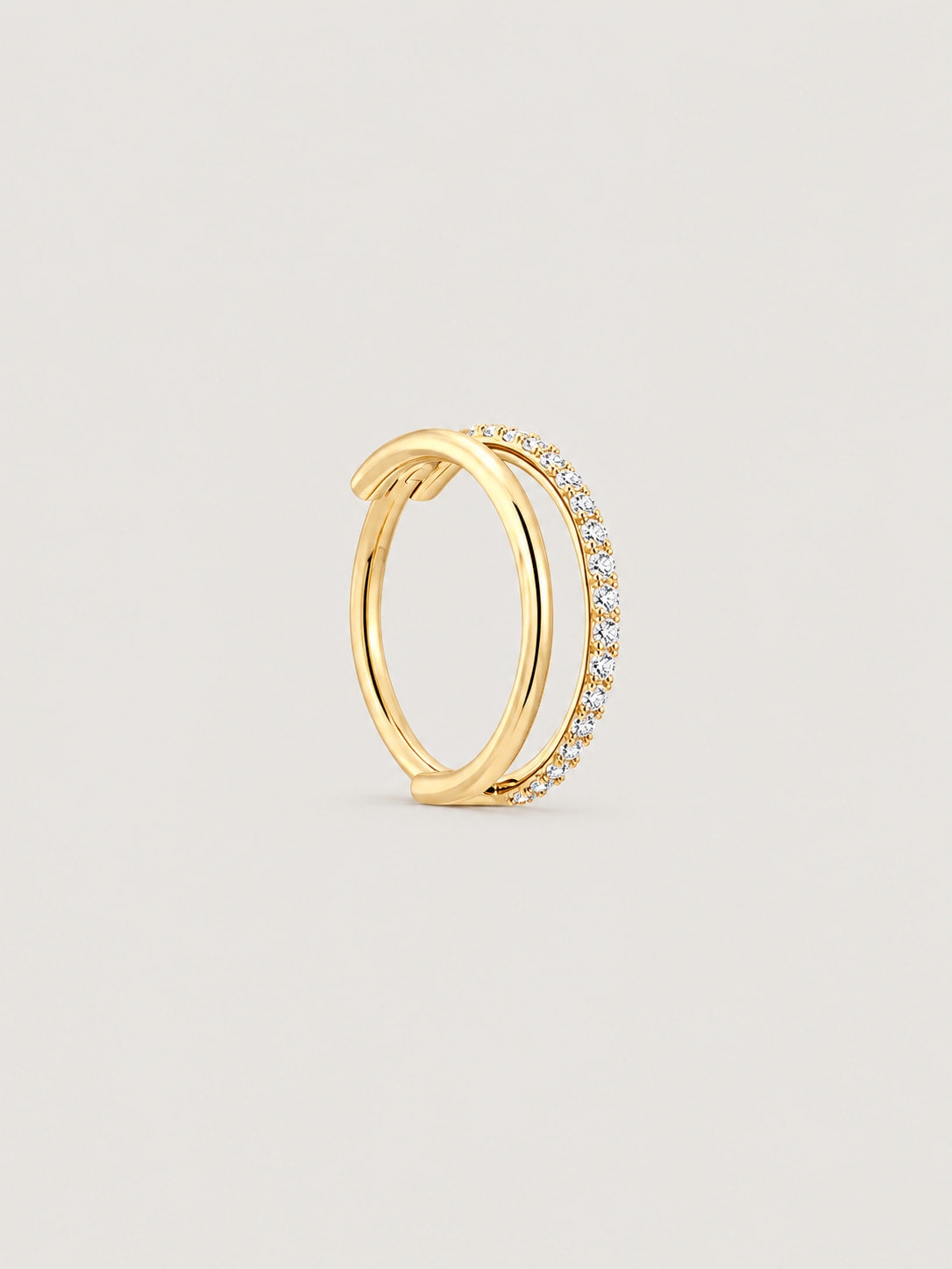 14K Solid Gold Double Band Pavé Hoop Earring