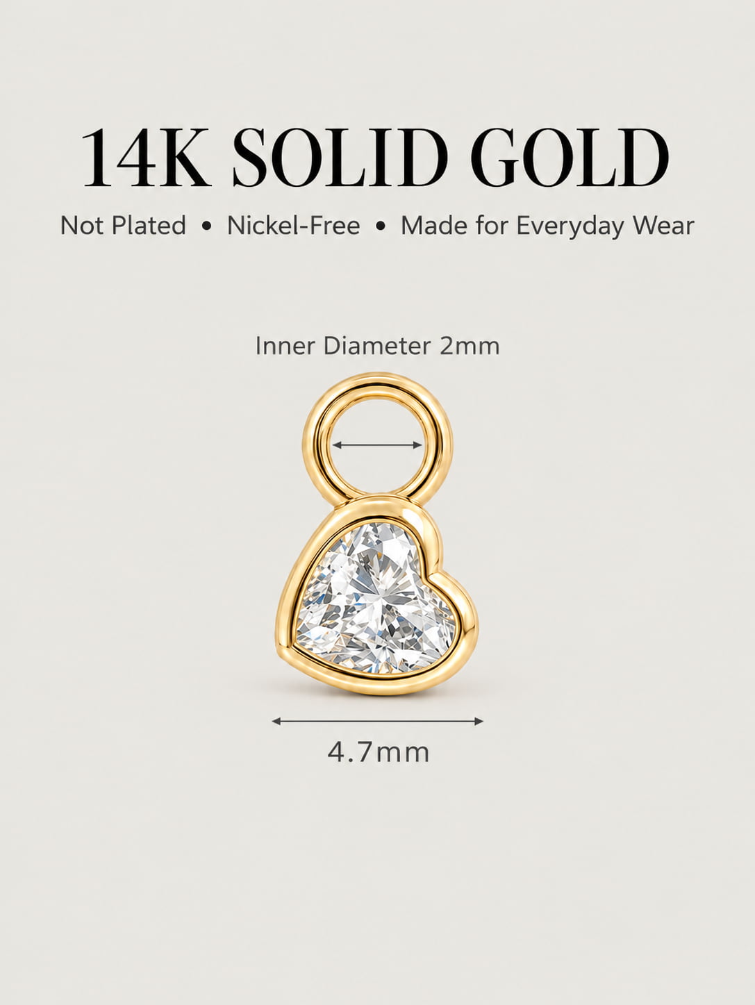 14K Solid Gold Heart Diamond Hoop Charm