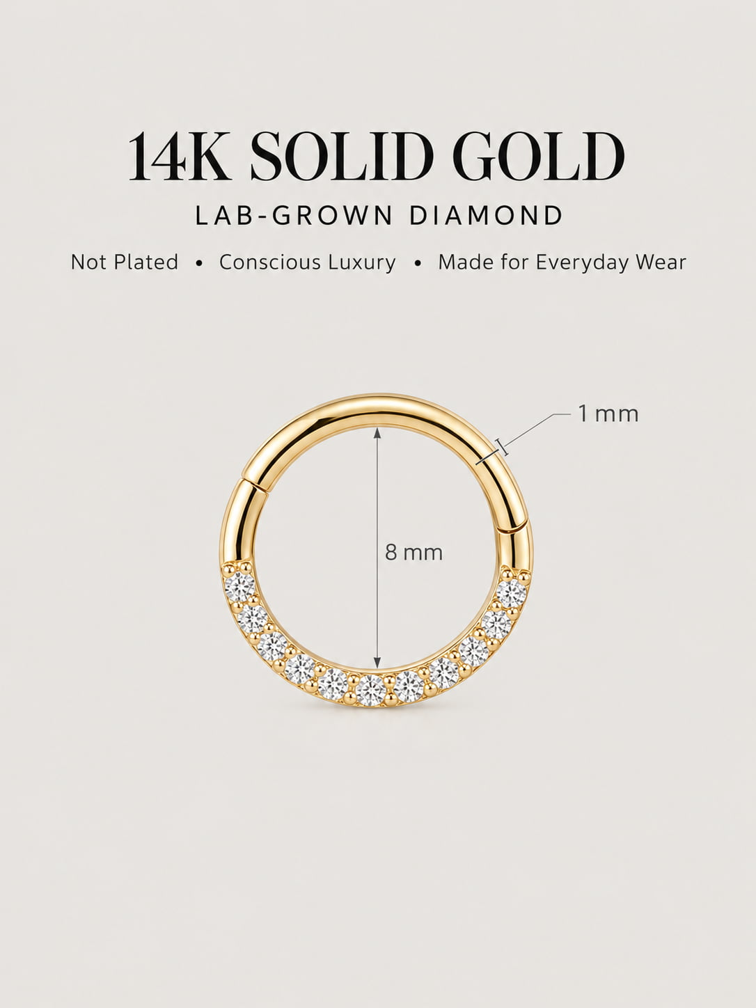 14K Solid Gold Lab-Grown Diamond Pavé Clicker Hoop