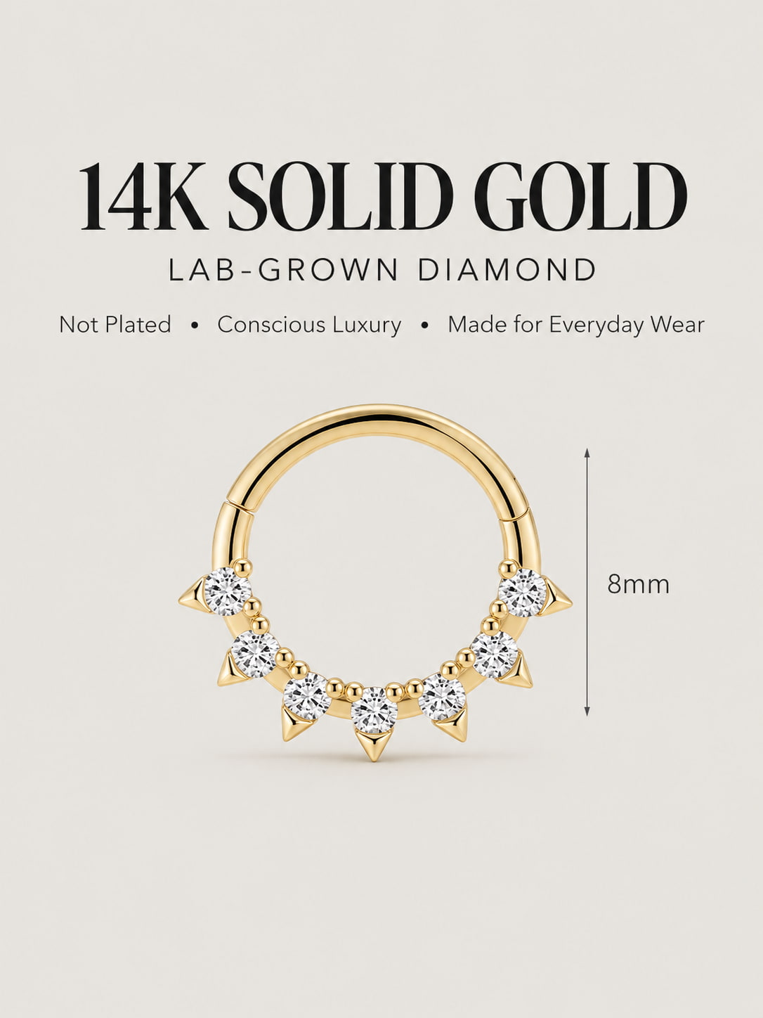 14K Solid Gold Lab-Grown Diamond Spiked Clicker Hoop