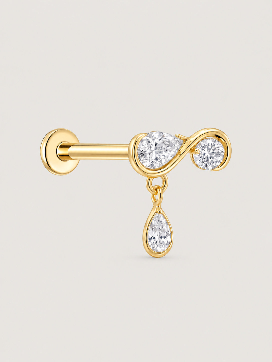 14K Solid Gold Mixed-Cut Lab-Grown Diamond Drop Flat Back Stud
