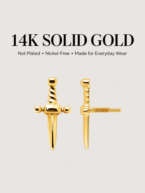 14K Gold Dagger Flat Back Stud