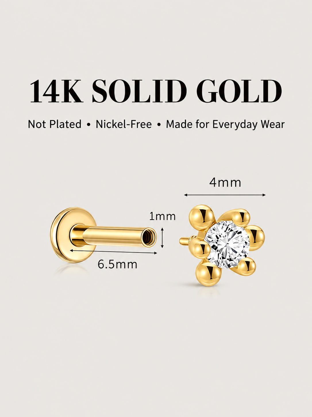 14K Gold Lab-Grown Diamond Beaded Halo Flat Back Stud