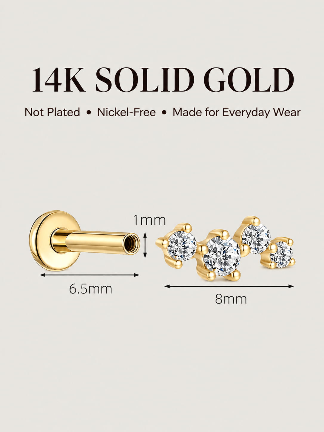 14K Gold Lab-Grown Diamond Graduated Curve Flat Back Stud
