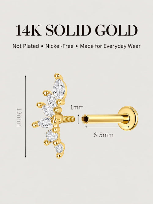 14K Gold Marquise Leaf Flat Back Stud