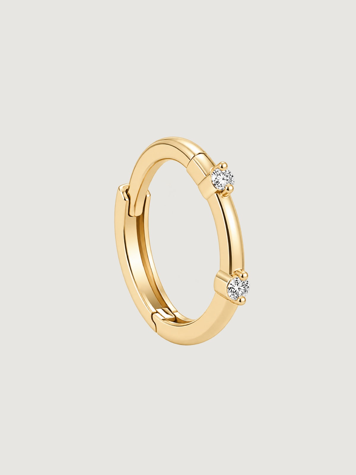14K Solid Gold Double Stone Clicker Hoop