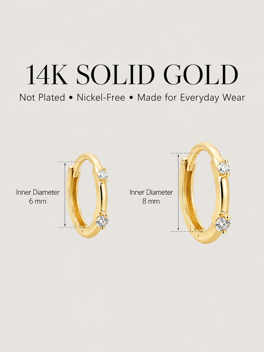 14K Solid Gold Double Stone Clicker Hoop