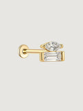 14K Solid Gold Marquise & Baguette Flat Back Stud
