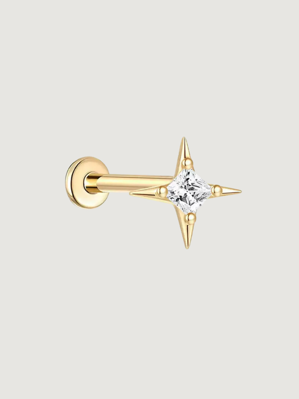 14K Solid Gold Princess-Cut Starburst Flat Back Stud