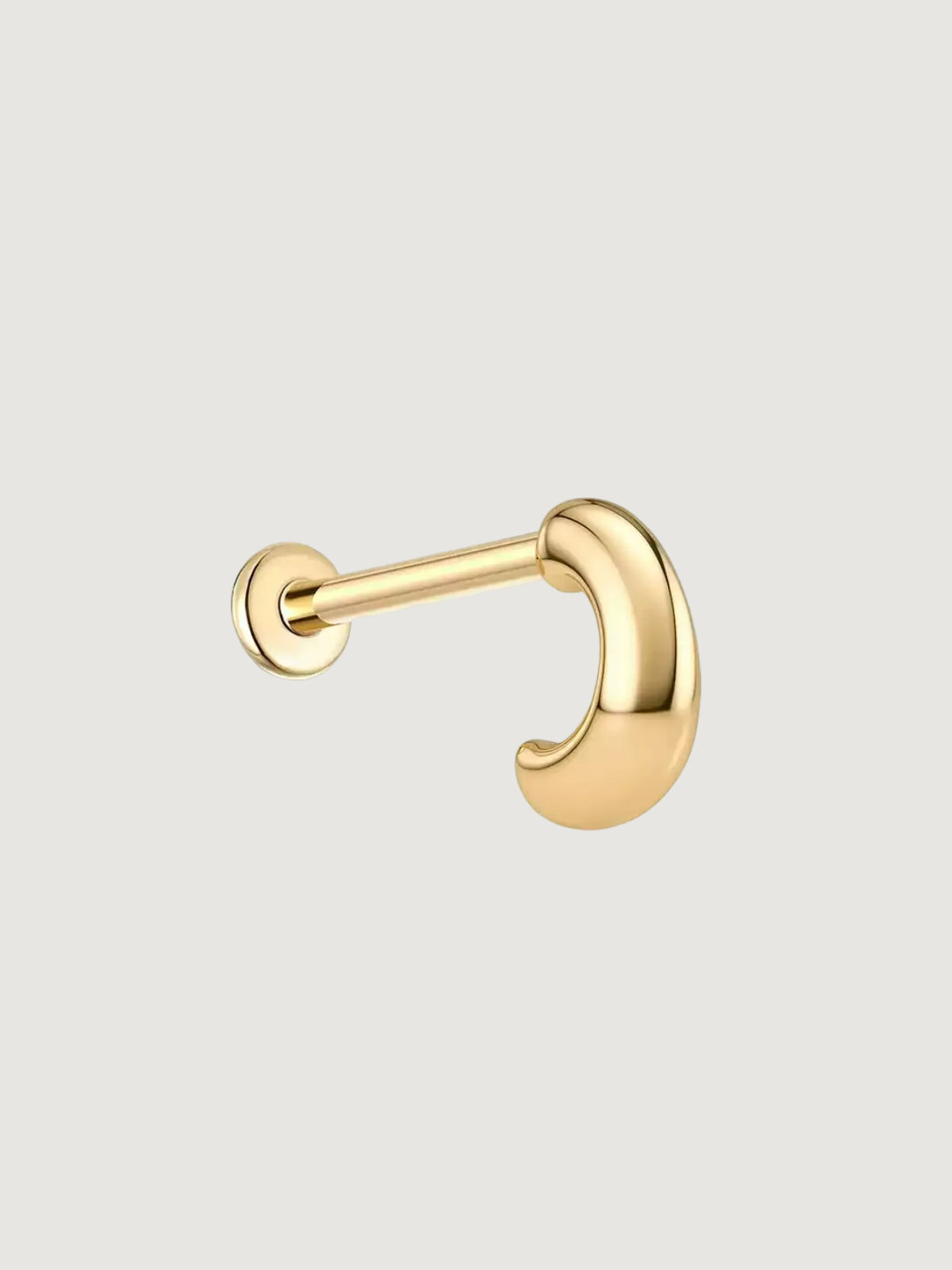14K Solid Gold Chunky Crescent Half Hoop Flat Back Stud