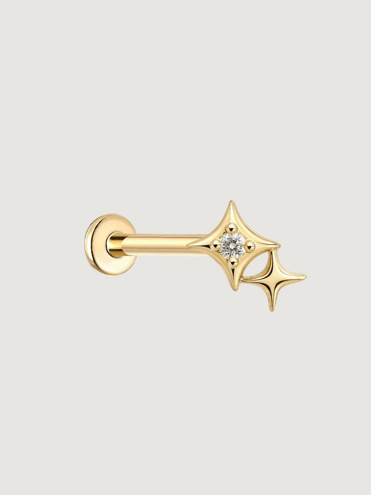 14K Solid Gold Double Starburst Flat Back Stud