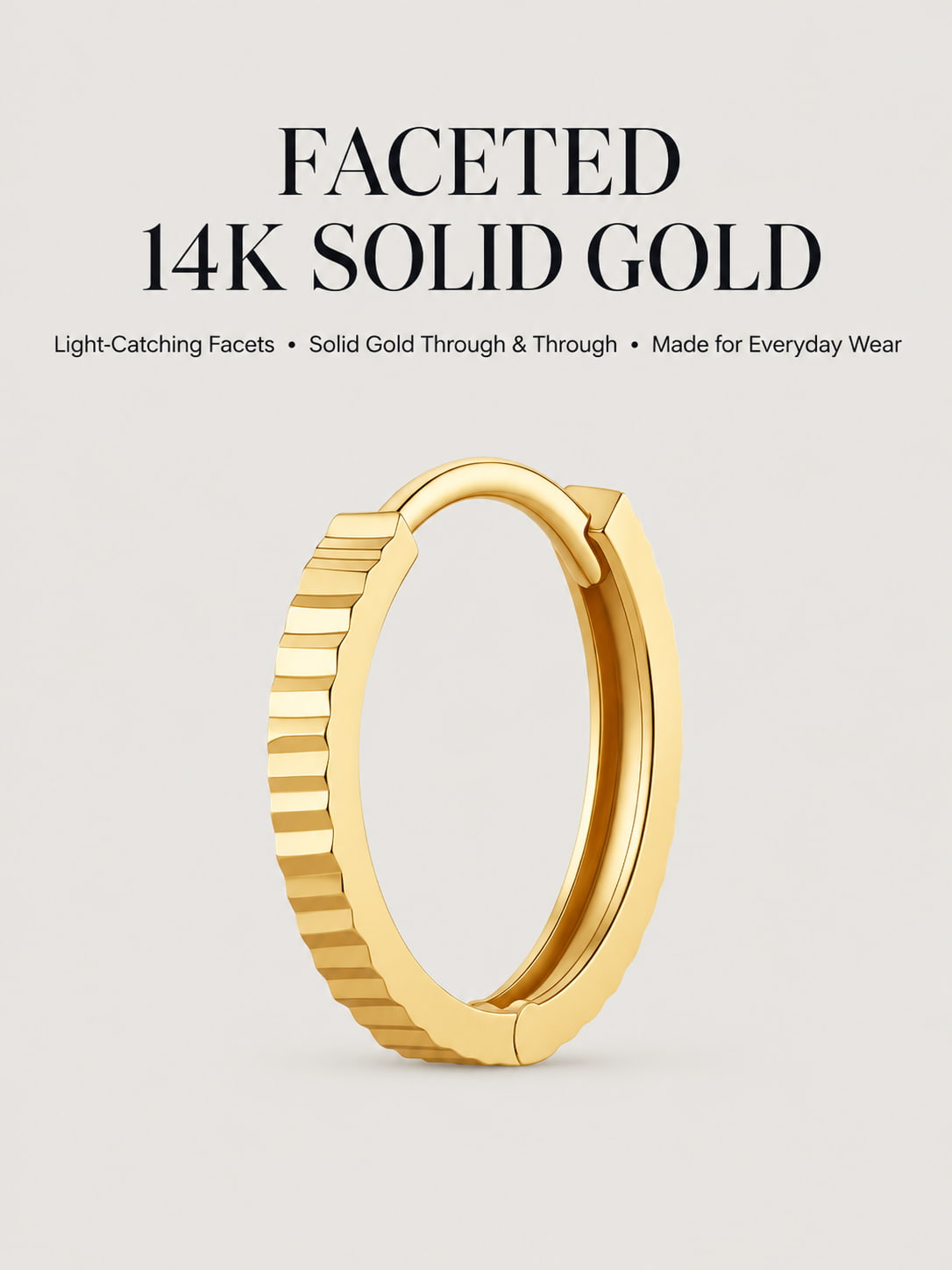 14K Solid Gold Faceted Helix Hoop Earring