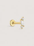 14K Solid Gold Lab-Grown Diamond Marquise Trio Flat Back Stud