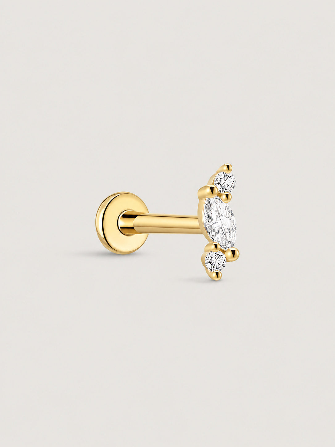 14K Solid Gold Lab-Grown Diamond Marquise Trio Flat Back Stud