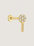 14K Solid Gold Lab-Grown Diamond Pavé Key Flat Back Stud