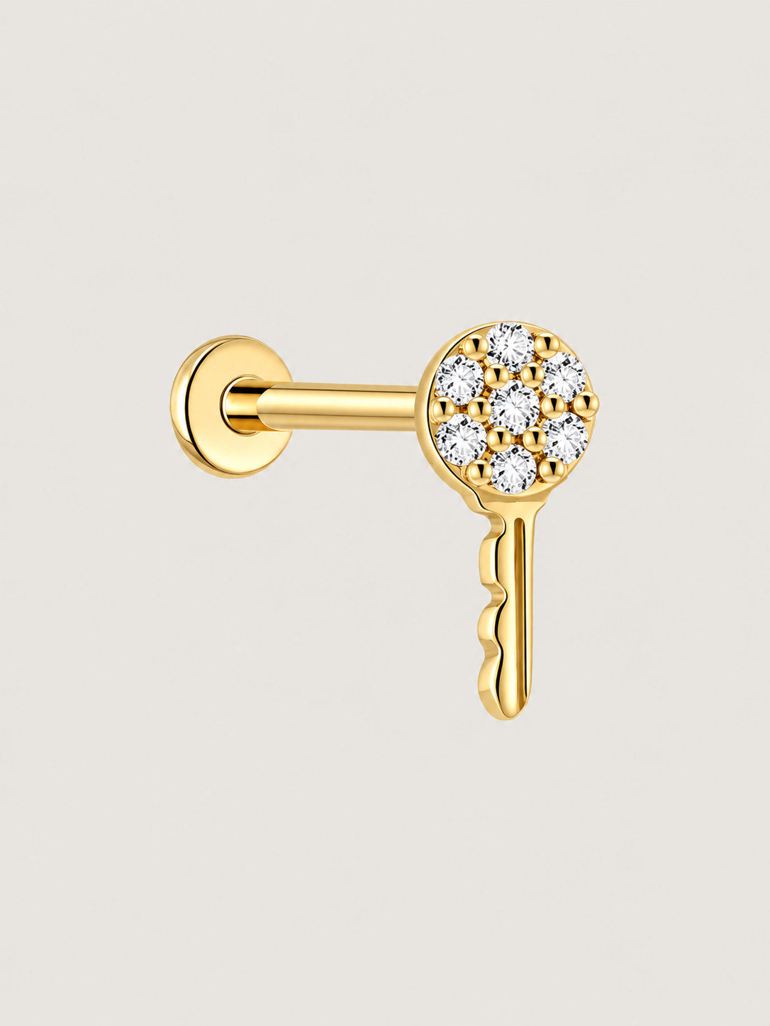 14K Solid Gold Lab-Grown Diamond Pavé Key Flat Back Stud