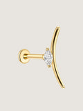 14K Solid Gold Marquise Curved Bar Flat Back Stud