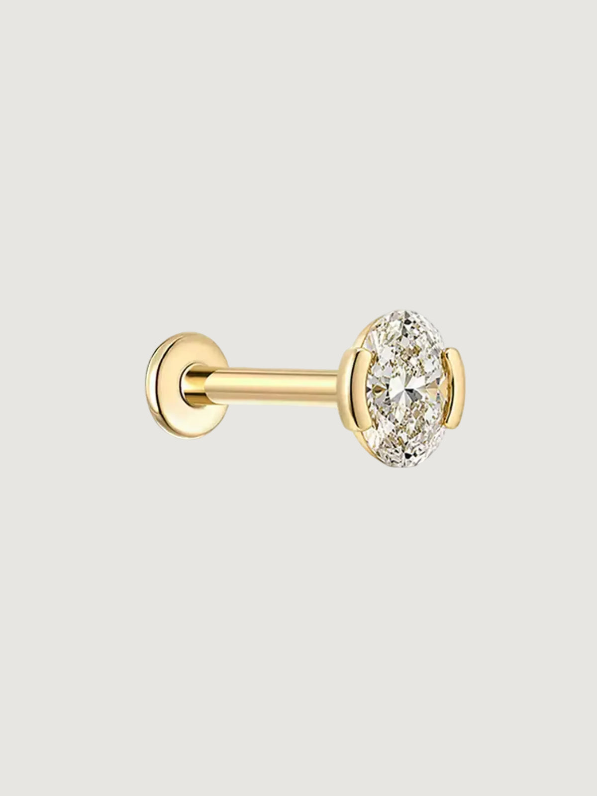 14K Solid Gold Oval Bar-Set Flat Back Stud
