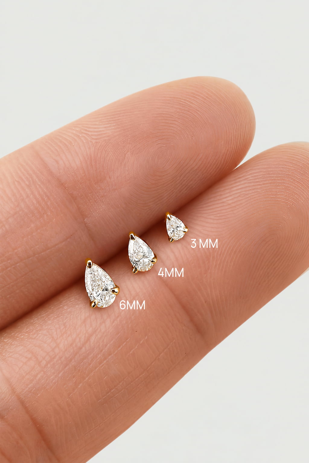 14K Solid Gold Pear Lab Diamond Flat Back Earring