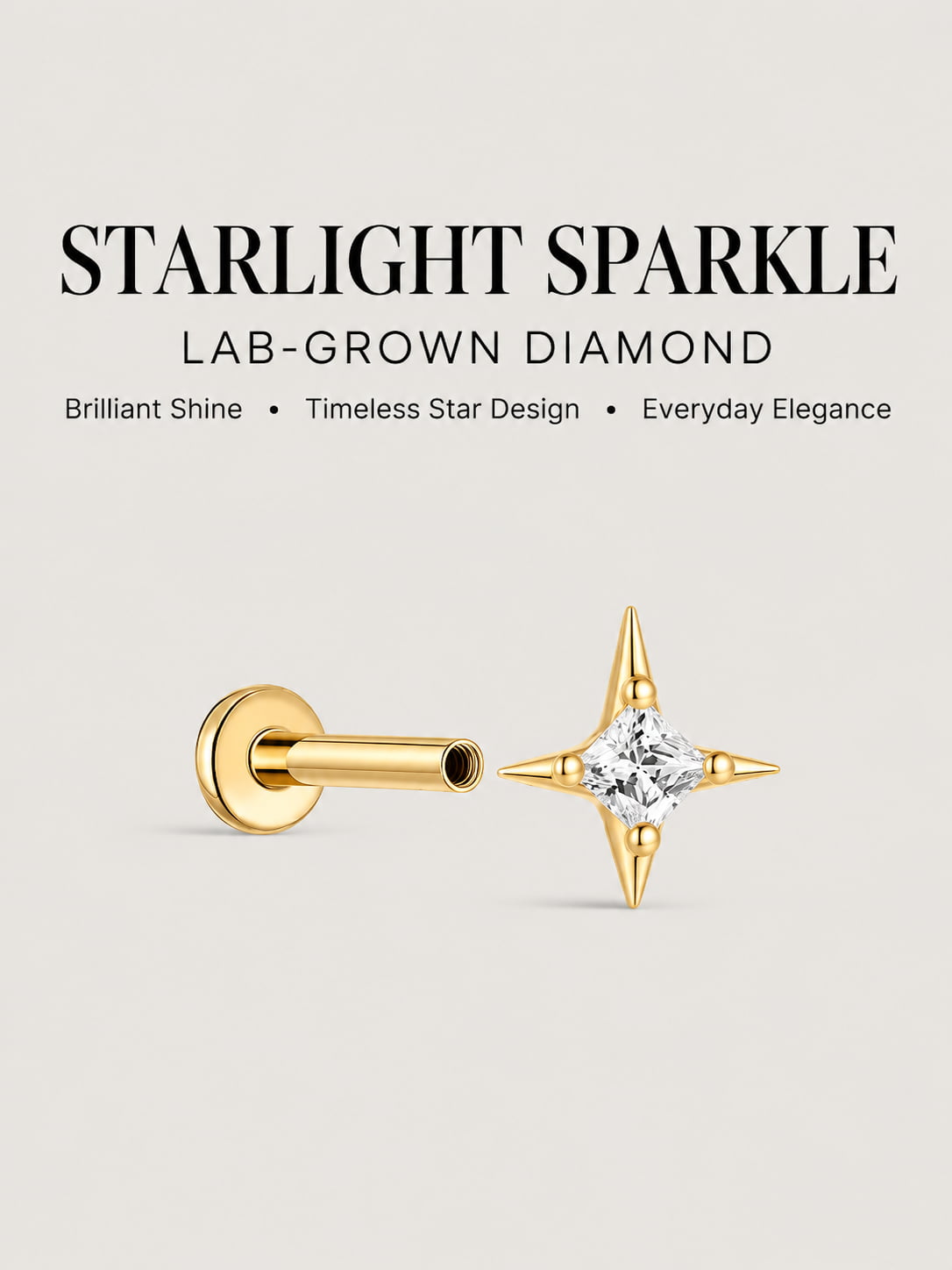 14K Solid Gold Starlight Flat Back Stud