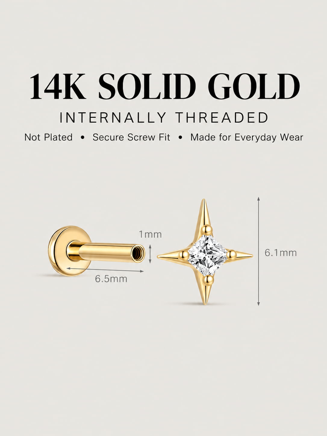 14K Solid Gold Starlight Flat Back Stud